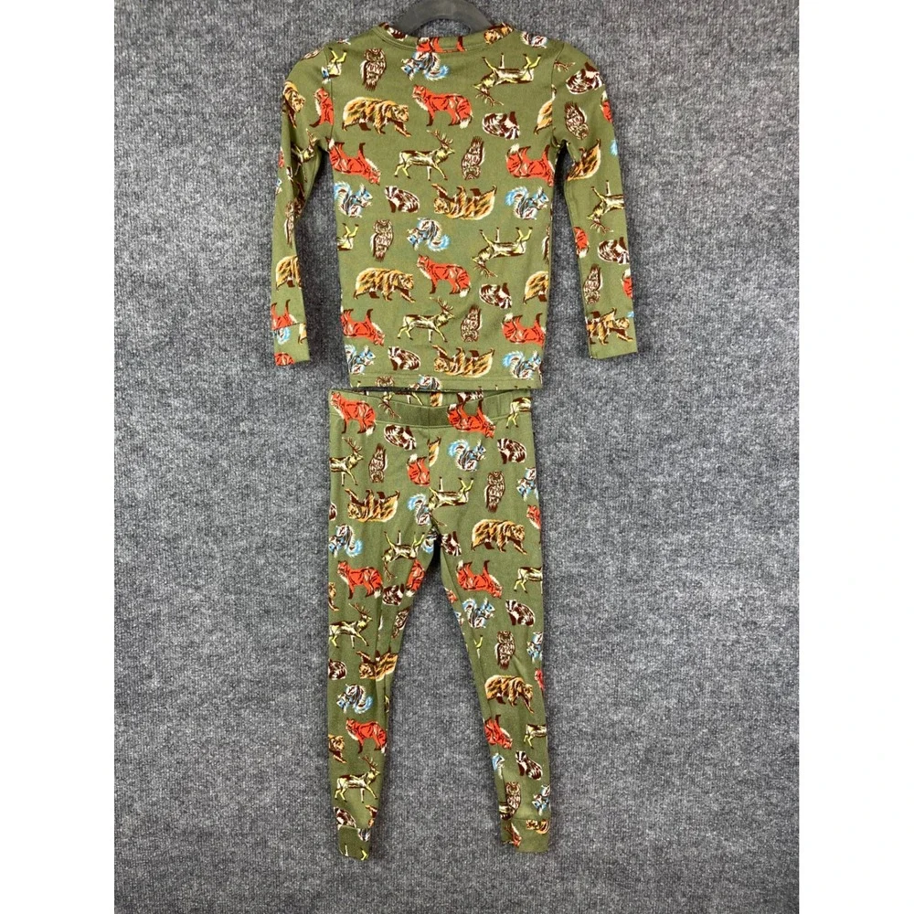 Cat & Jack Pajama Set Kids Size 4 Green Woodland Animal Print Snug Fit